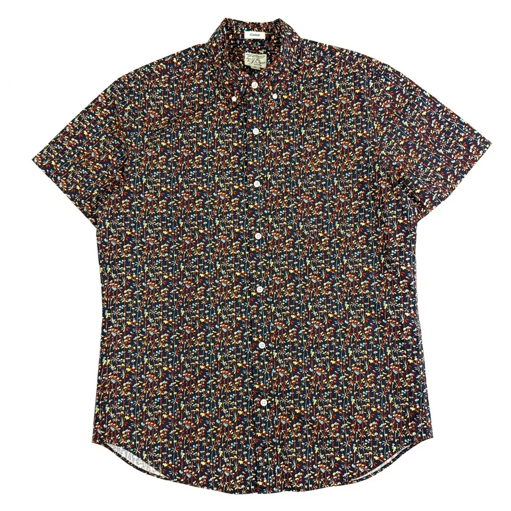 J. Crew Short-sleeve Stretch Secret Wash Cotton Poplin Shirt Bamboo Print